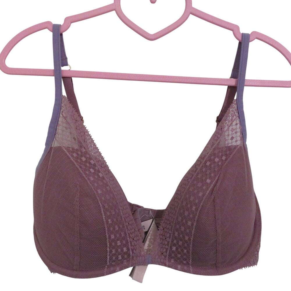 Victoria's Secret Womens Sz 34D Mauvy Purple Mesh Overlay Plunge Bra